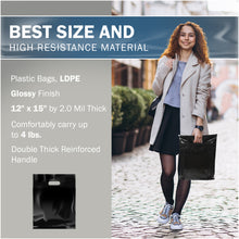 Load image into Gallery viewer, 100 Pack 12" x 15" with 2 mil Thick Black Shopping Bags