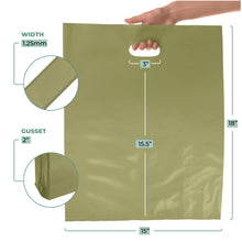 Load image into Gallery viewer, 100 Pack 15" x 18"+2 with 1.25 mil Thick Die Cut Green Olive Bags