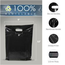 Load image into Gallery viewer, 100 Pack 9" x 12" with 2 mil Thick Black Merchandise Bags