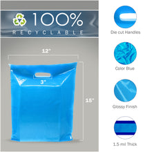 Load image into Gallery viewer, 200 Pack 12" x 15" with 1.5 mil Thick Blue Shopping Bags