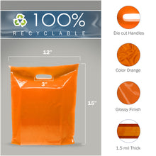 Load image into Gallery viewer, 100 Pack 12" x 15" with 1.5 mil Thick Orange Shopping Bags