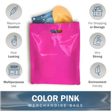 Load image into Gallery viewer, 200 Pack 12" x 15" with 1.5 mil Thick Pink Shopping Bags