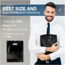 Load image into Gallery viewer, 200 Pack 9" x 12" with 1.5 mil Thick Black Glossy Bags