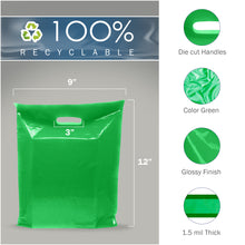 Load image into Gallery viewer, 200 Pack 9" x 12" with 1.5 mil Thick Green Glossy Bags