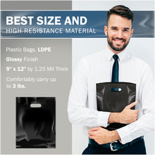 Load image into Gallery viewer, 100 Pack 9" x 12" with 1.25 mil Thick Black Glossy Bags