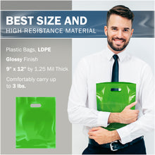Load image into Gallery viewer, 100 Pack 9" x 12" with 1.25 mil Thick Green Glossy Bags