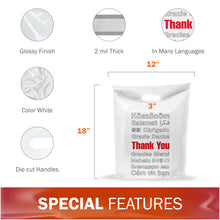 Load image into Gallery viewer, 100 Pack 12" x 18" with 2 mil Thick Extra Large White Merchandise Plastic Retail Lang Thank You Bags