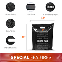 Load image into Gallery viewer, 100 Pack 12" x 18" with 2 mil Thick Extra Large Black Merchandise Plastic Retail Lang Thank You Bags