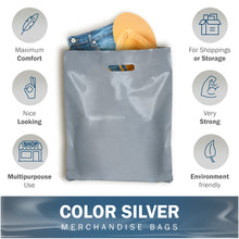 Load image into Gallery viewer, Silver Merchandise Plastic Shopping Bags - 100 Pack 12" x 15" with 2.0 mil Thick