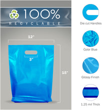 Load image into Gallery viewer, 100 Pack 12" x 15" with 1.25 mil Thick Blue Merchandise Plastic Glossy Retail Bags