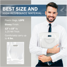 Load image into Gallery viewer, White Merchandise Plastic Shopping Bags - 100 Pack 12" x 15"with 1.25 mil Thick