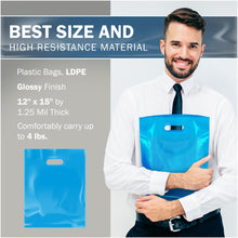 Load image into Gallery viewer, 100 Pack 12" x 15" with 1.25 mil Thick Blue Merchandise Plastic Glossy Retail Bags