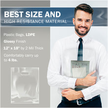Load image into Gallery viewer, Clear Merchandise Plastic Shopping Bags - 100 Pack 12" x 18" with 2 mil Thick