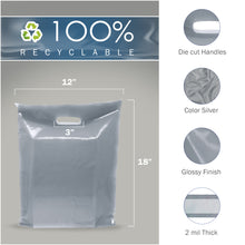Load image into Gallery viewer, Silver Merchandise Plastic Shopping Bags - 100 Pack 12" x 18" with 2 mil Thick