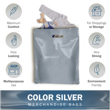 Load image into Gallery viewer, Silver Merchandise Plastic Shopping Bags - 100 Pack 12" x 18" with 2 mil Thick