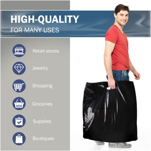 50 Pack 26" x 26" with 2 mil Thick Extra Large Black Merchandise Plastic Retail Bags