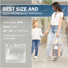Load image into Gallery viewer, 50 Pack 26" x 26" with 3 mil Thick Extra Large Clear Merchandise Plastic Retail Bags