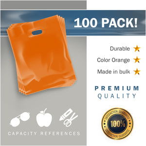 Orange Merchandise Plastic Shopping Bags - 100 Pack 9" x 12" with 1.5 mil Thick