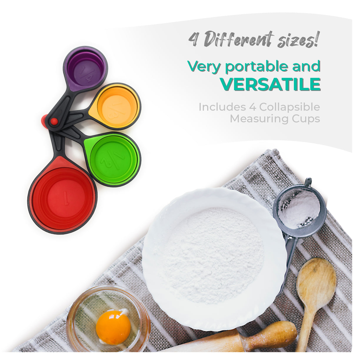 Collapsible Silicone Measuring Cups & Measuring Spoons - set 8psc Silicone  Mesuring Cup and Collapsible Spoon - Great for Camping and Pet Food (Green)