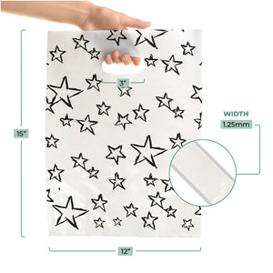 100 Pack 12" x 15" with 1.25 mil Thick Die Cut Star Party Favor Bags