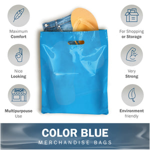 200 Pack 12" x 15" with 1.5 mil Thick Blue Shopping Bags