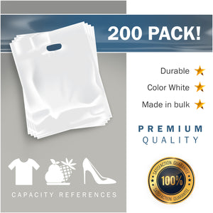 200 Pack 12" x 15" with 1.5 mil Thick White Shopping Bags