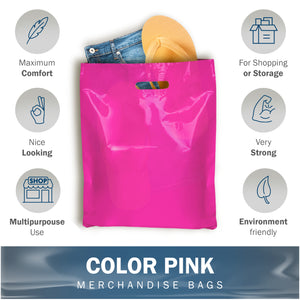 200 Pack 12" x 15" with 1.5 mil Thick Pink Shopping Bags