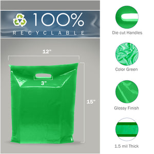 200 Pack 12" x 15" with 1.5 mil Thick Green Shopping Bags