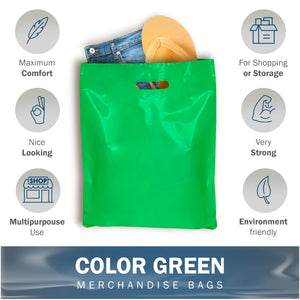 200 Pack 12" x 15" with 1.5 mil Thick Green Shopping Bags