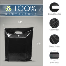 Load image into Gallery viewer, 100 Black Merchandise Bags 12 x 15 x 2 in. Plastic Shopping Bags by PPB