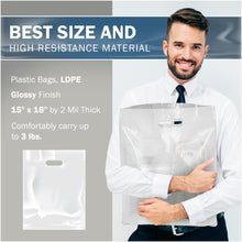 Load image into Gallery viewer, 100 White Merchandise Bags 15 x 18 x 2 in. Plastic Shopping Bags by PPB