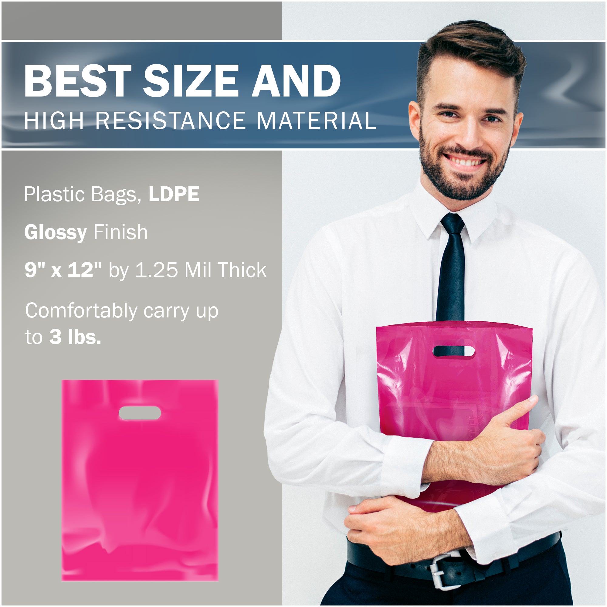 Small Plastic Bags 50-Pack Hot Pink Thank You Bags - 9x12" Die-Cut Handle Plastic Retail Bags Thank You Bags Bulk - Foto 9