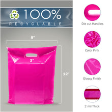 Load image into Gallery viewer, 100 Pack 9" x 12" x 2 mil Thick Pink Merchandise Plastic Shopping Bags