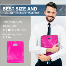 Load image into Gallery viewer, 100 Pack 9" x 12" x 2 mil Thick Pink Merchandise Plastic Shopping Bags
