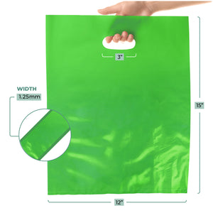Green Merchandise Plastic Glossy Retail Bags 1000 Pack 12" x 15" with 1.25 mil Thick