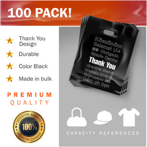 100 Pack 12" x 15" with 2 mil Thick Extra Large Black Merchandise Plastic Retail Lang Thank You Bags