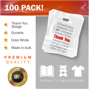 100 Pack 12" x 18" with 2 mil Thick Extra Large White Merchandise Plastic Retail Lang Thank You Bags