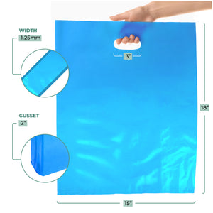 Blue Merchandise Plastic Shopping Bags - 100 Pack 15" x 18" 1.25 mil Thick, 2 in Gusset