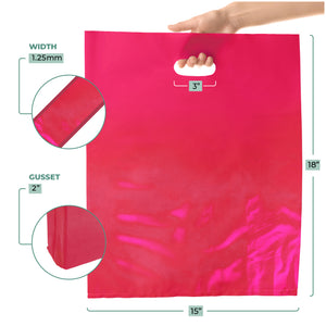 Red Merchandise Plastic Shopping Bag - 100 Pack 15" x 18" 1.25 mil Thick Pink, 2 in Gusset