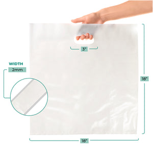 100 Pack 18" x 18" with 2 mil Thick White Merchandise Plastic Glossy Retail Bags