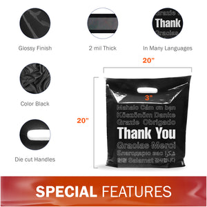 100 Pack 20" x 20" with 2 mil Thick Extra Large Black Merchandise Plastic Retail Lang Thank You Bags