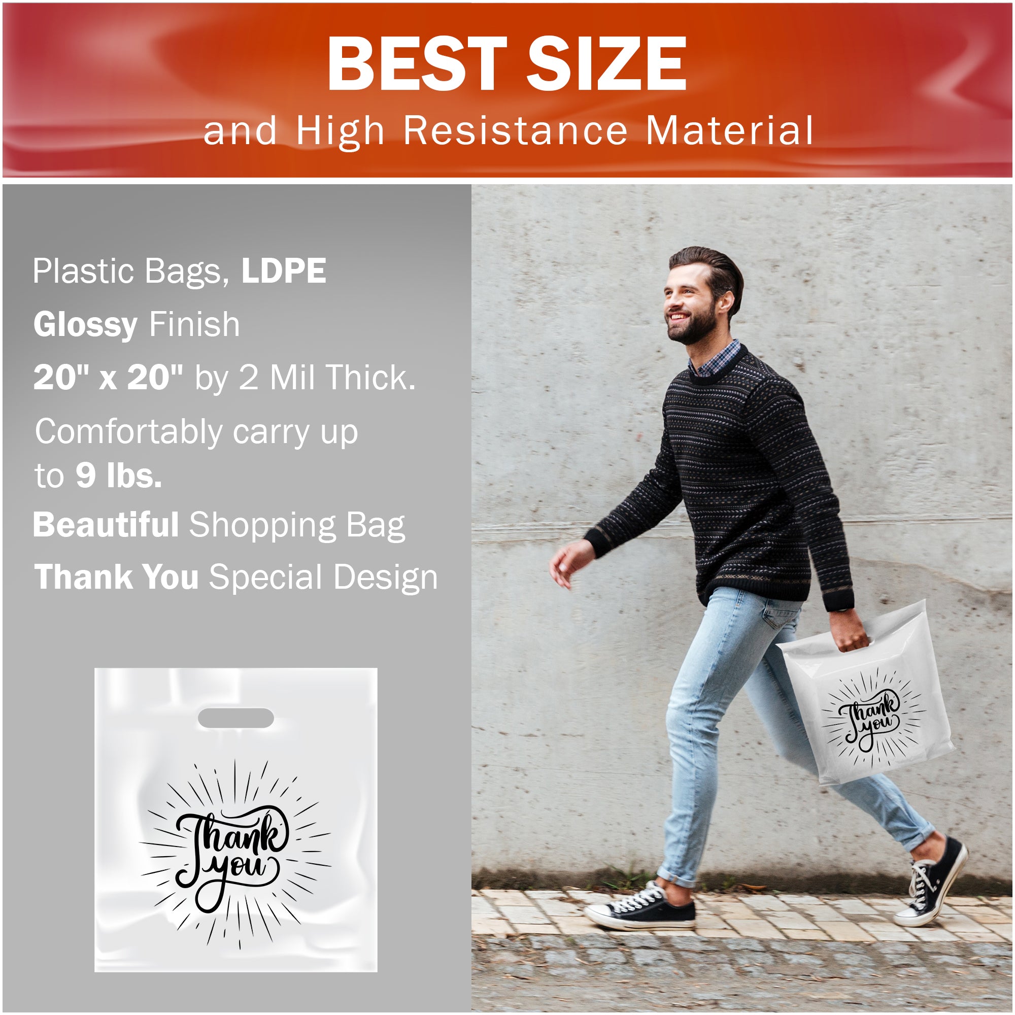 Popular Plastic Bags White Merchandise Plastic Shopping Bags - 100 Pack 9' x 12' with 1.5 Mil Thick | Die Cut Handles | Perfect for Retail, Party Favo