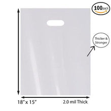 Load image into Gallery viewer, 100 Pack 15&quot; x 18&quot; with 2 mil Thick White Merchandise Plastic Glossy Retail Bags