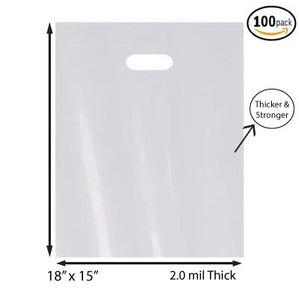 100 Pack 15" x 18" with 2 mil Thick White Merchandise Plastic Glossy Retail Bags