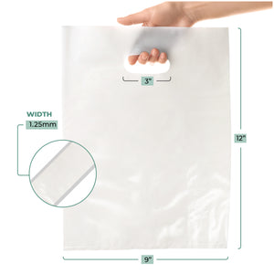 100 Pack 9" x 12" with 1.25 mil Thick White Merchandise Plastic Glossy Retail Bags