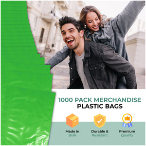 Green Merchandise Plastic Glossy Retail Bags 1000 Pack 12" x 15" with 1.25 mil Thick