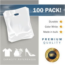 Load image into Gallery viewer, White Merchandise Plastic Shopping Bags - 100 Pack 12&quot; x 15&quot;with 1.5 mil Thick