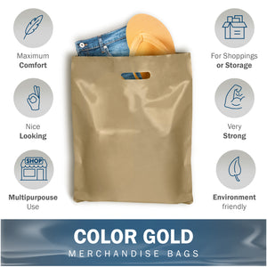 Gold Merchandise Plastic Shopping Bags - 100 Pack 12" x 15" with 2.0 mil Thick