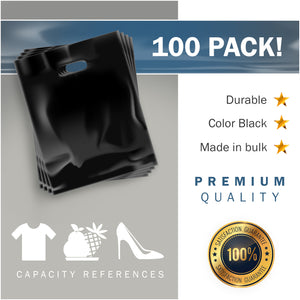 100 Pack 12" x 15" with 1.5 mil Thick Black Merchandise Plastic Glossy Retail Bags