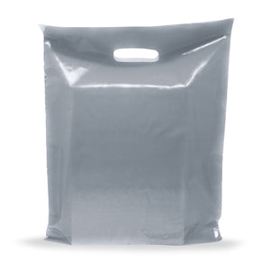 Silver Merchandise Plastic Shopping Bags - 100 Pack 12" x 15" with 2.0 mil Thick